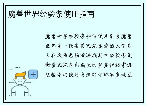 魔兽世界经验条使用指南