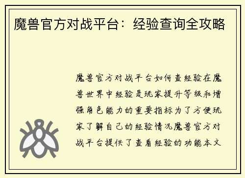魔兽官方对战平台：经验查询全攻略