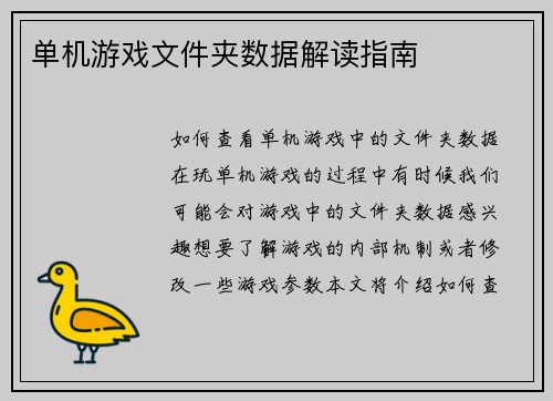 单机游戏文件夹数据解读指南