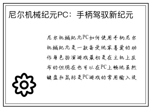 尼尔机械纪元PC：手柄驾驭新纪元